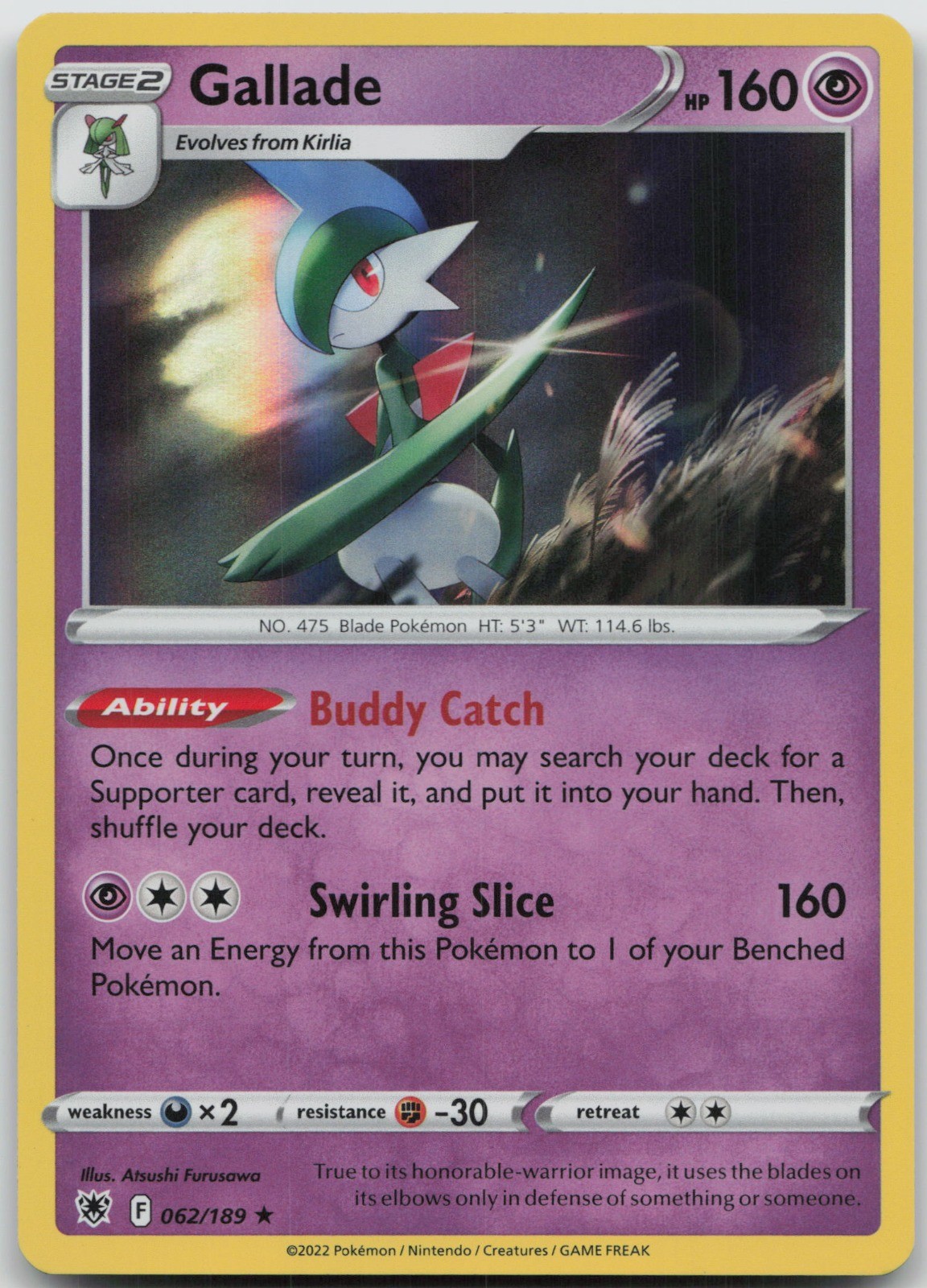 Gallade Holo Rare Holo SWSH10: Astral Radiance 062/189 LP Atsushi Furusawa