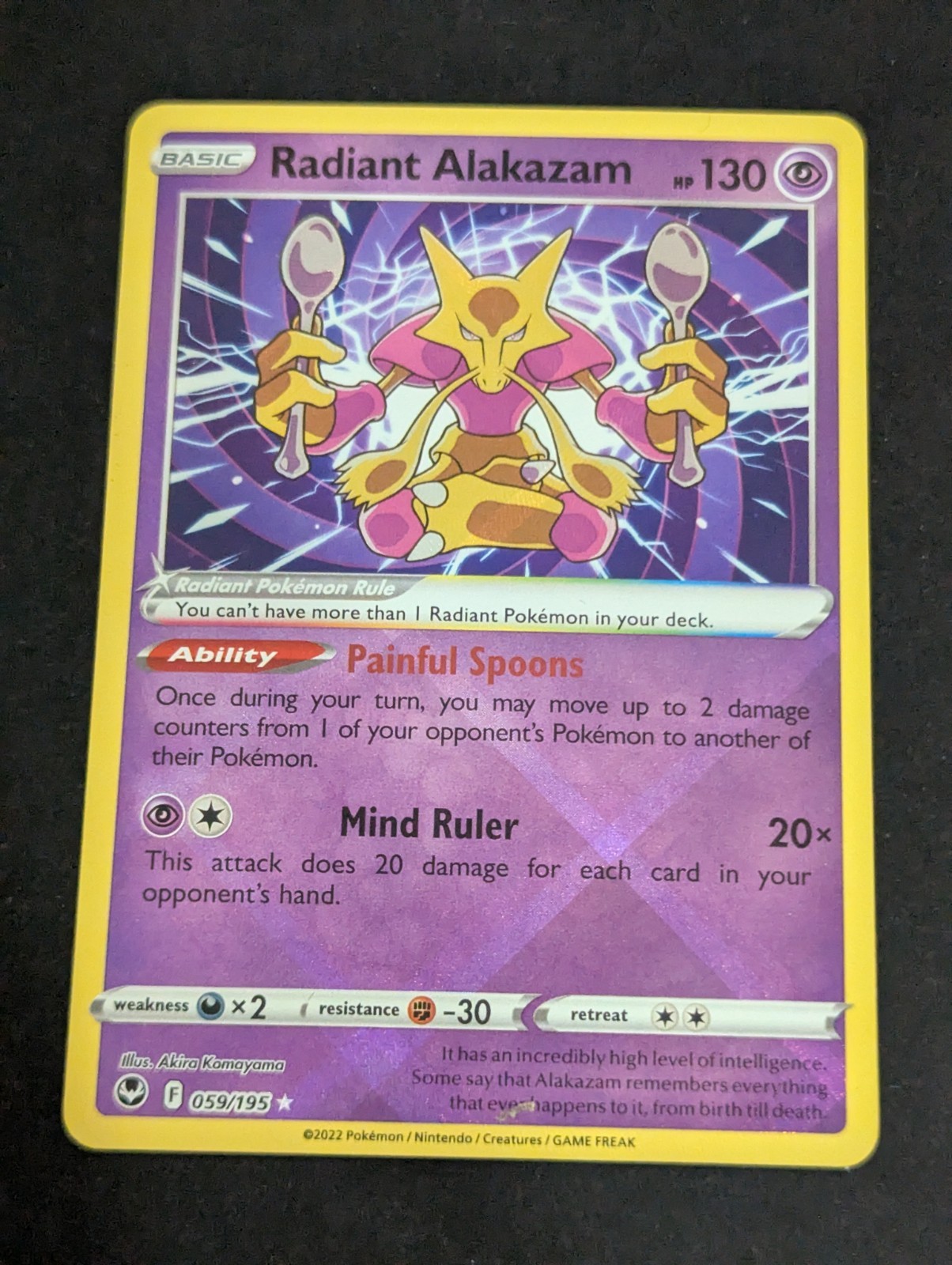 Radiant Alakazam 059/195 Radiant Rare Silver Tempest Pokemon Near Mint