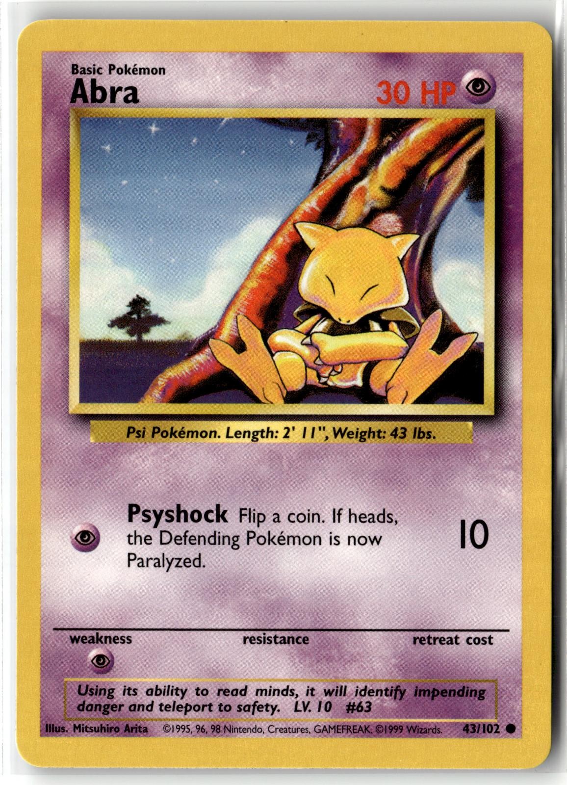 Abra 43/102 Common Base Set Unlimited Pokemon Near Mint