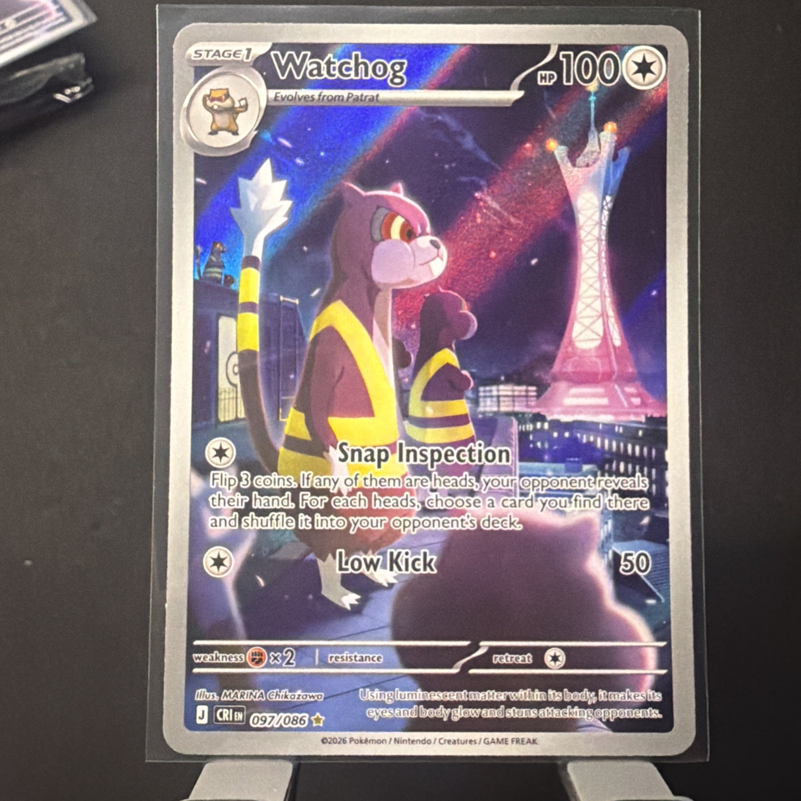 Pokemon Watchog ME04: Chaos Rising CRI SHINY RARE HOLO 097/086 NM