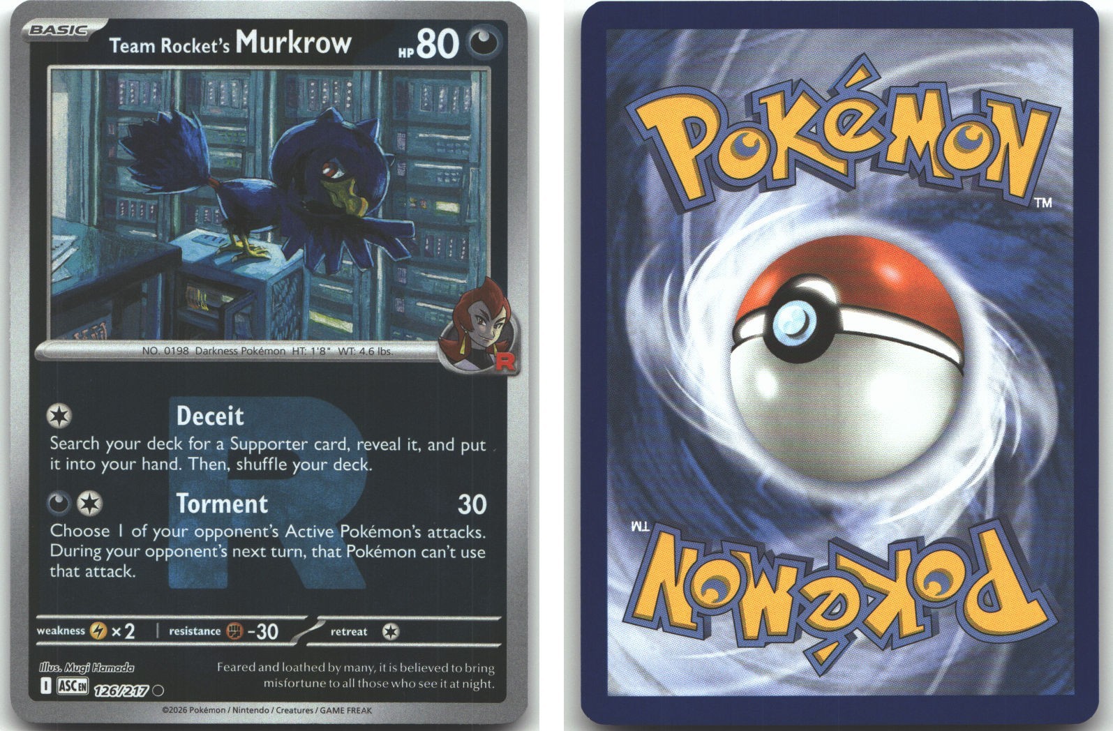 Team Rocket’s Murkrow (Team Rocket) 126/217 ME: Ascended Heroes Reverse Holof…