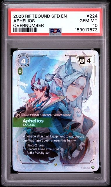 Riftbound Spiritforged – Aphelios Exalted Overnumbered 224/221 ENG PSA 10