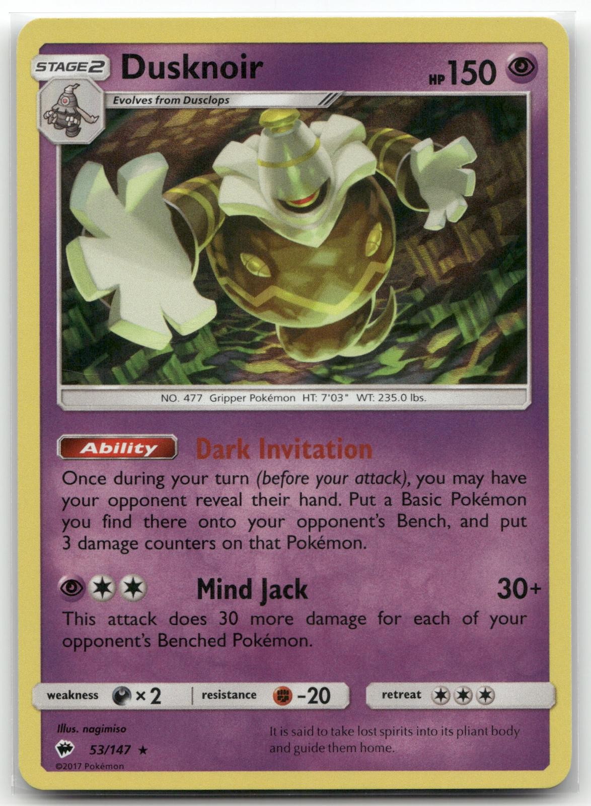 Dusknoir 53/147 Holo Burning Shadows Rare Lightly Played