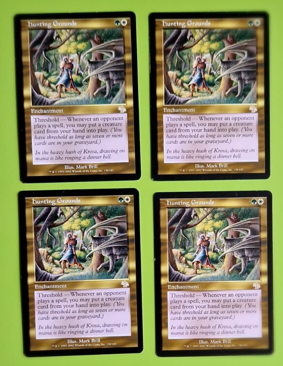MTG, 4x Hunting Grounds, Judgment, Four Multicoloured Green/White Rares.