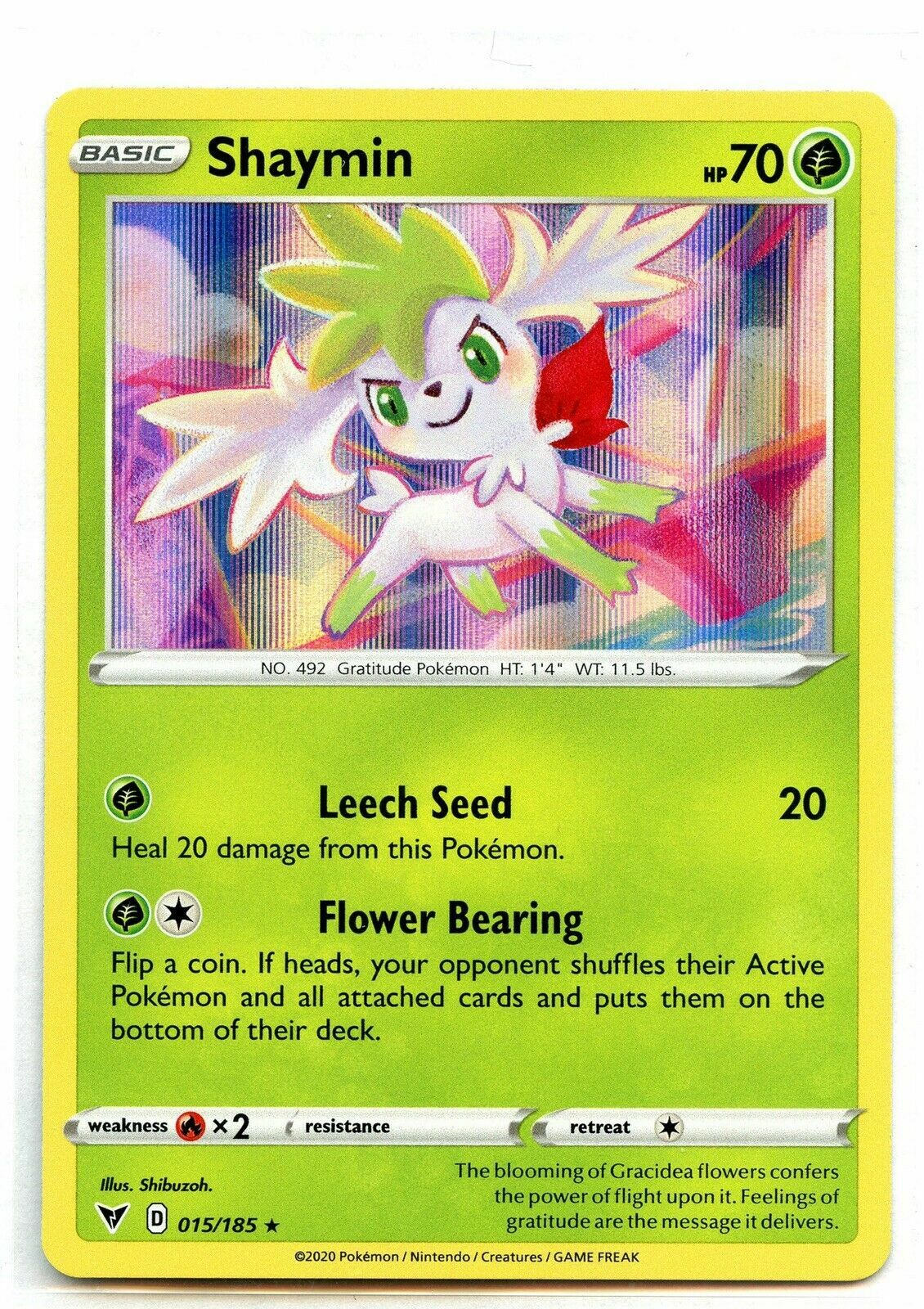 Pokemon – Shaymin – 015/185 – Holo Rare – Vivid Voltage – NM/M