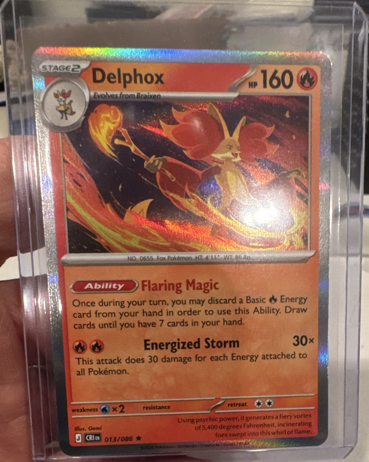 Pokémon TCG Delphox 013/086 CRI Rare Holo Stage 2 160 HP EN 2026