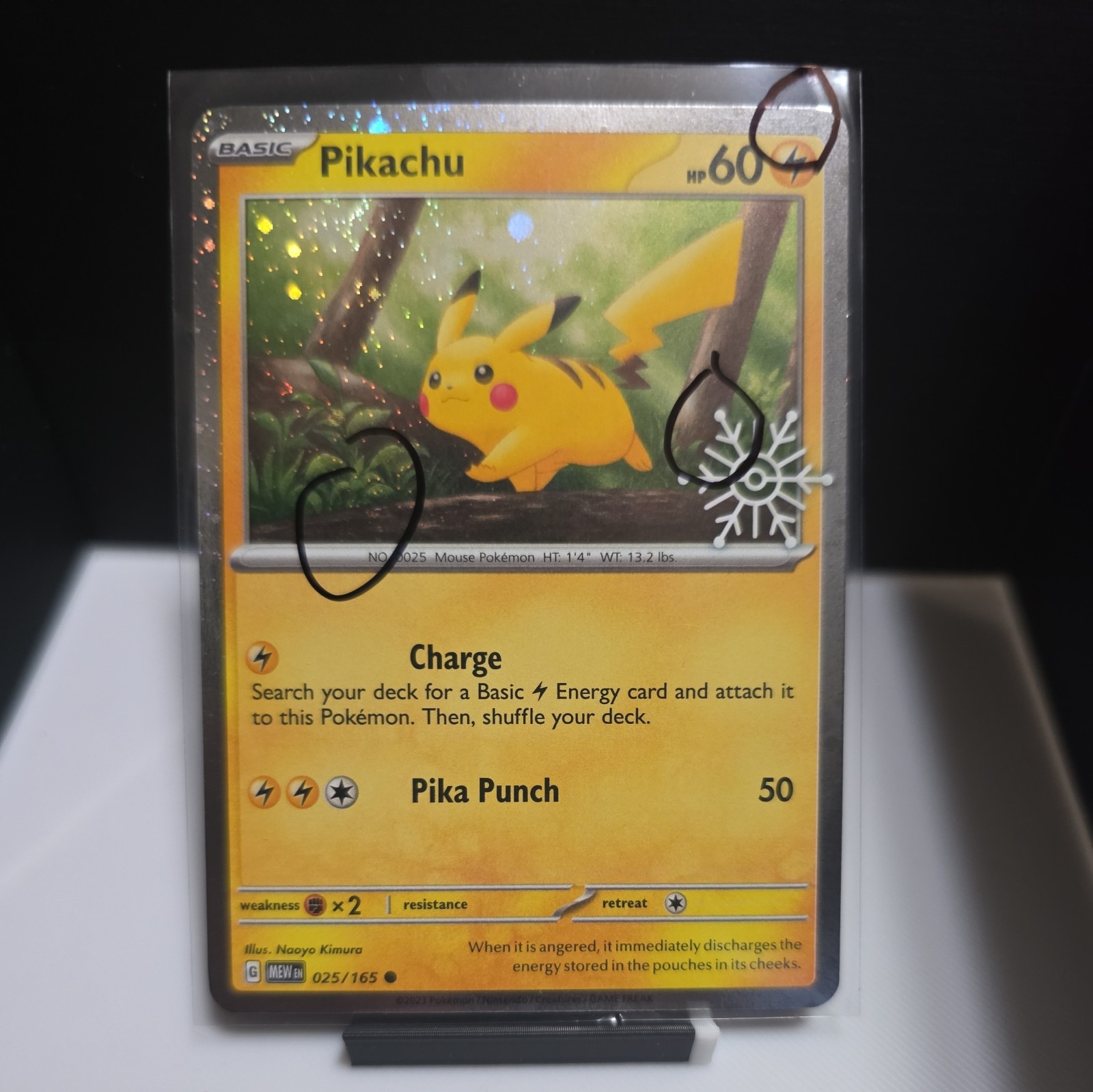 Pikachu 025/165 Snowflake Stamped COSMOS Holo 3 SWIRLS 🌀🌀🌀