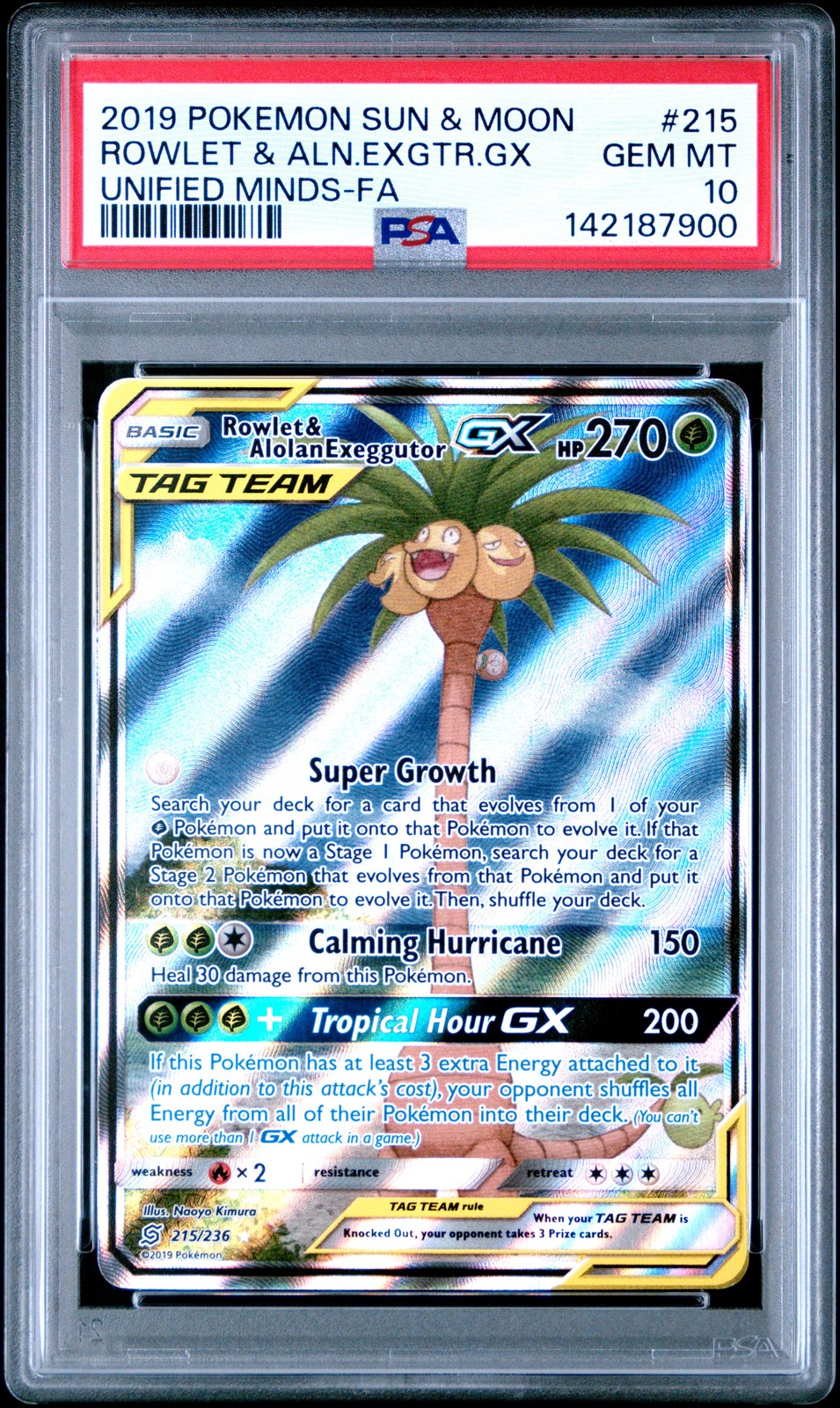 Pokemon Unified Minds Rowlet & Alolan Exeggutor GX 215 PSA 10