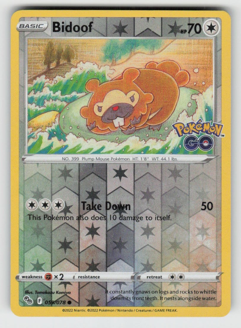Reverse Holo Bidoof 059/078 Common Pokemon GO NM