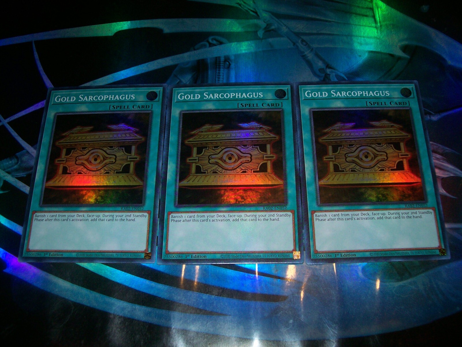 3x Gold Sarcophagus 1st Edition Super Rare RA02-EN052 Yu-Gi-Oh!