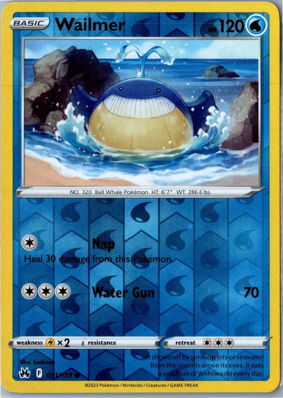 Wailmer – Crown Zenith 031/159 – Common Reverse Holo LP – Pokemon Card
