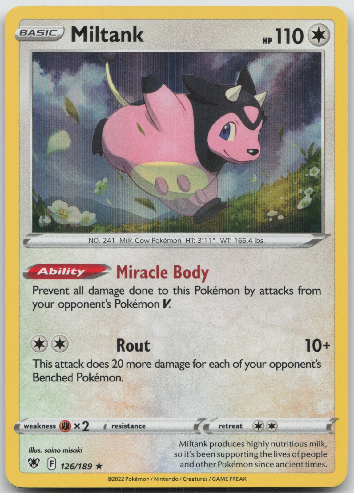 Miltank Holo Rare Holo SWSH10: Astral Radiance 126/189 LP saino misaki
