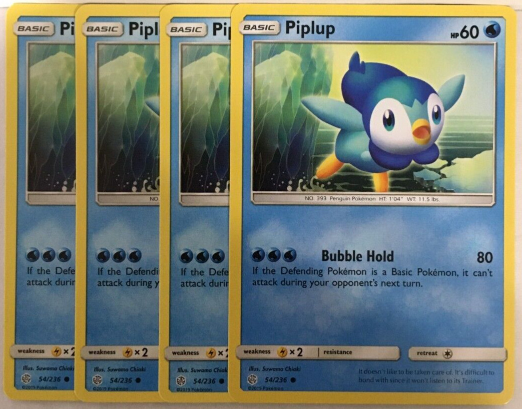 POKEMON 4X PIPLUP 54/236 COSMIC ECLIPSE COMMON NEAR MINT-PLAYSET