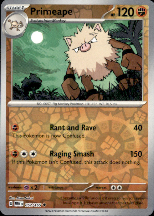 Primeape Reverse Holo Uncommon SV: Scarlet & Violet 151 057/165 NM Mina Nakai 20