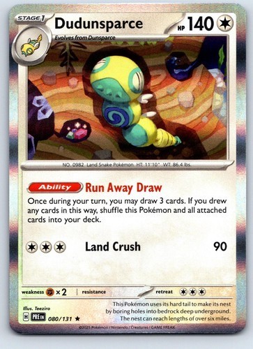 Dudunsparce 080/131 Sv: Prismatic Evolutions Holo NM