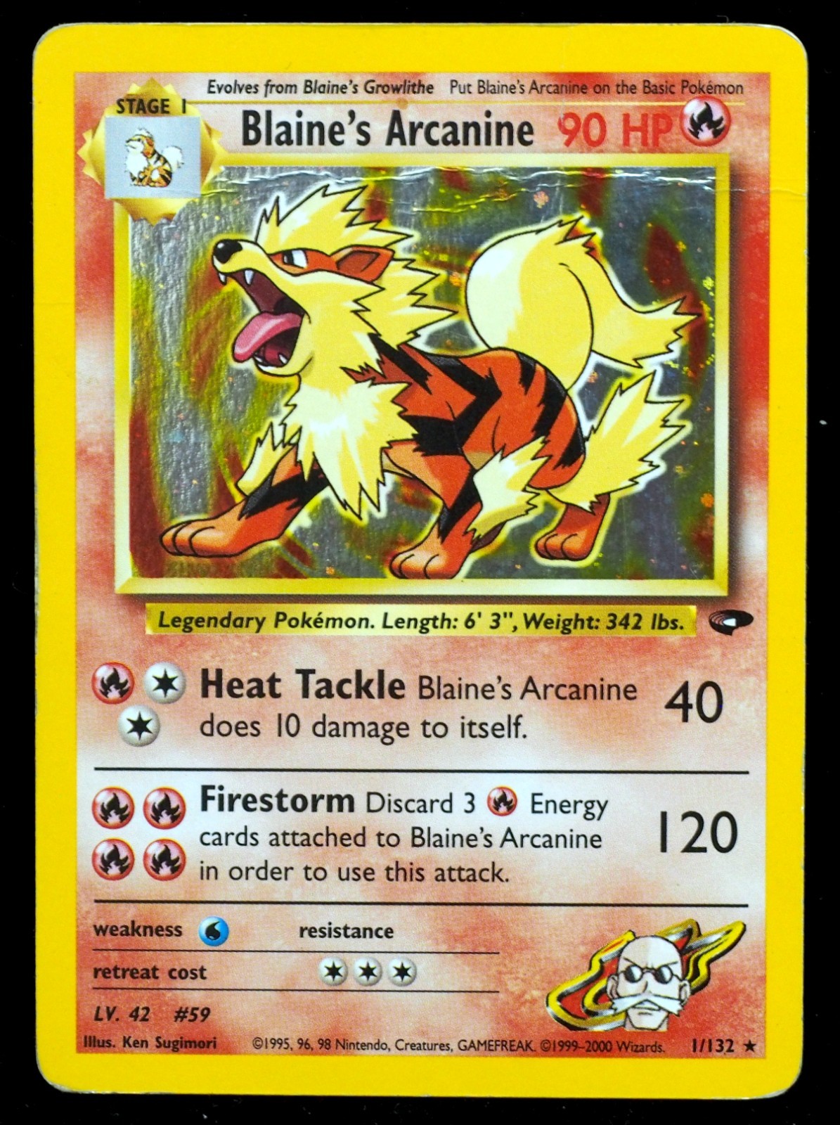 Blaine’s Arcanine #11/132 HP Gym Challenge Pokemon Card Heavy Crease