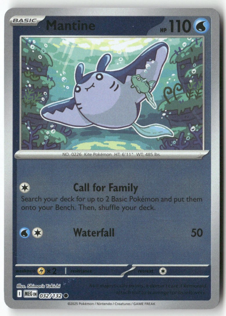 Mantine 032/132 Mega Evolution Common Pokemon Reverse Holo Shimaris Yukichi