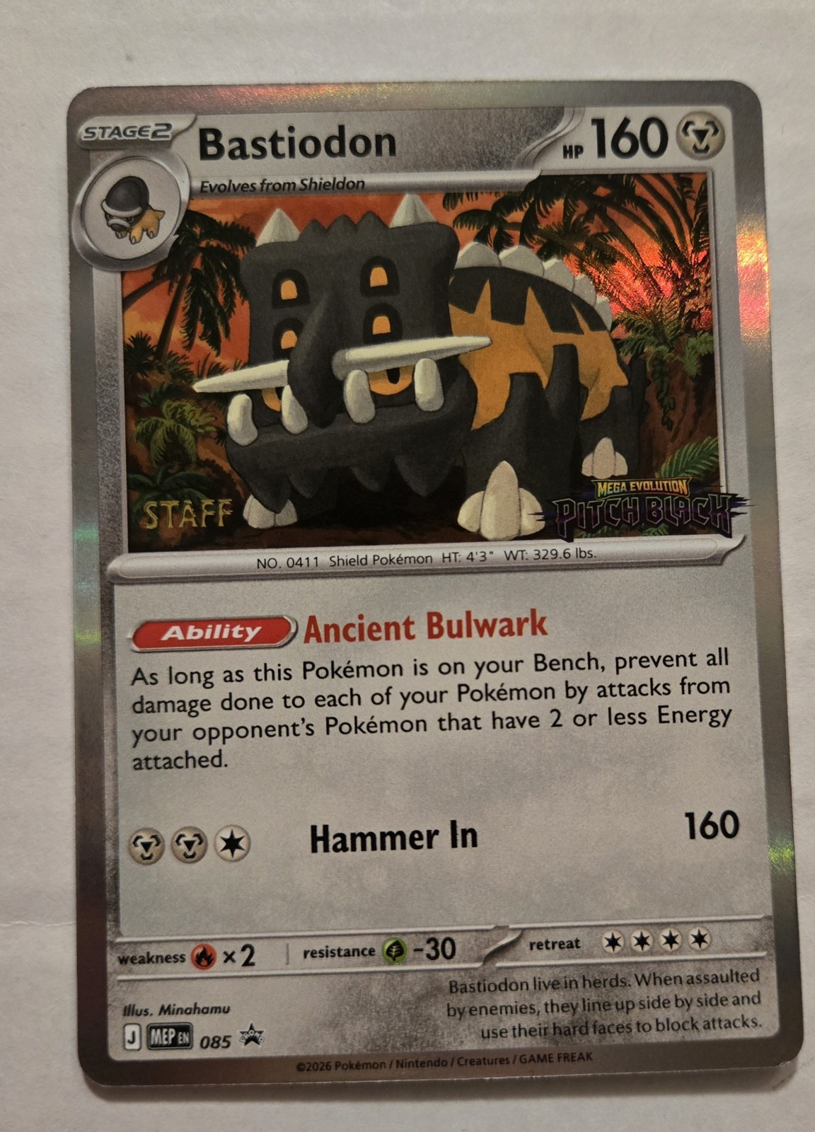 Bastiodon STAFF Promo holo Me: Mega Evolution Pitch Black 085