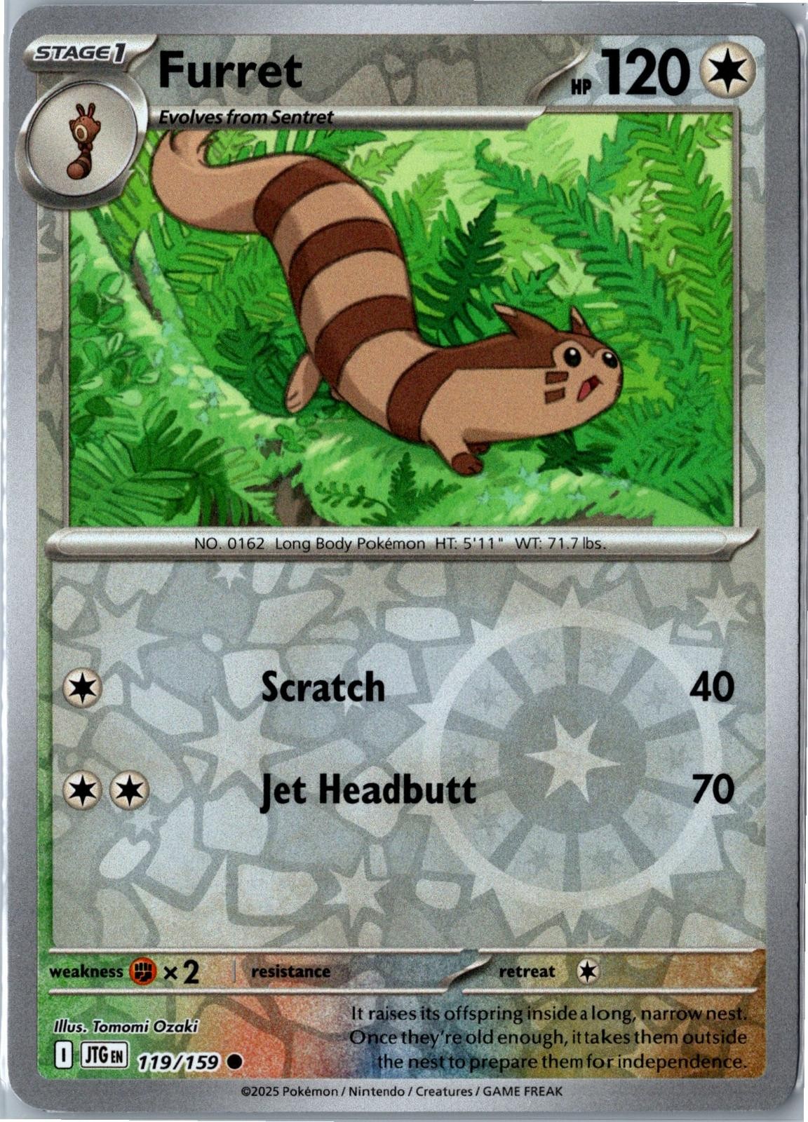 Pokemon Card – Furret Journey Together 119/159 2025 Common Reverse Holo NM