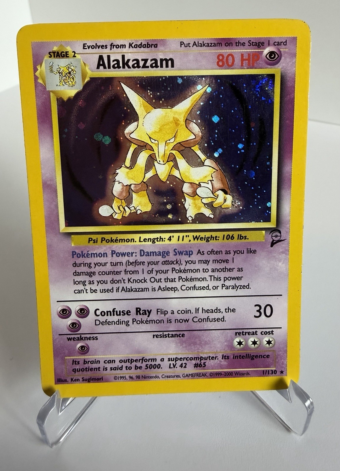 Alakazam Base Set 2 1/130 Holo Rare Pokemon Card LP