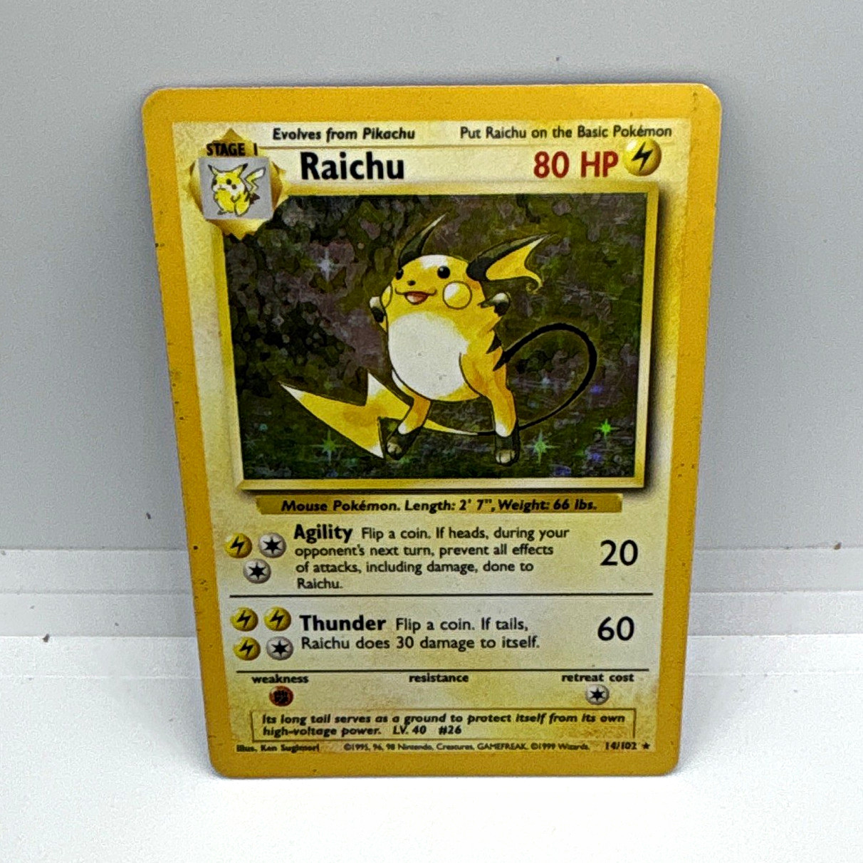 Pokemon TCG Raichu Holo 14/102 Base Set Unlimited 80 HP ENG 1999 WOTC