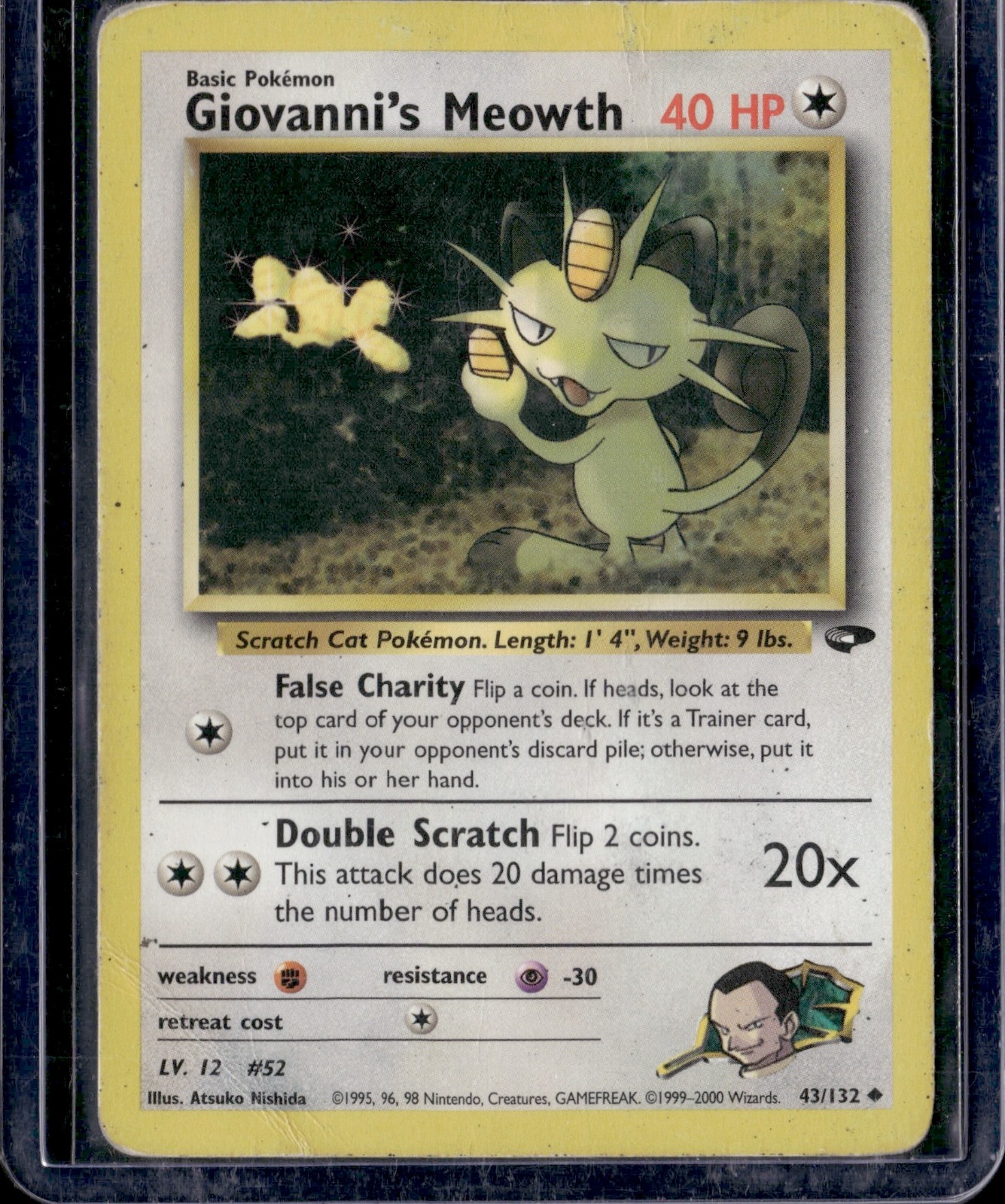 Pokemon 2000 Gym Challenge GIOVANNI’S MEOWTH 43/132 #52 Heavy Played