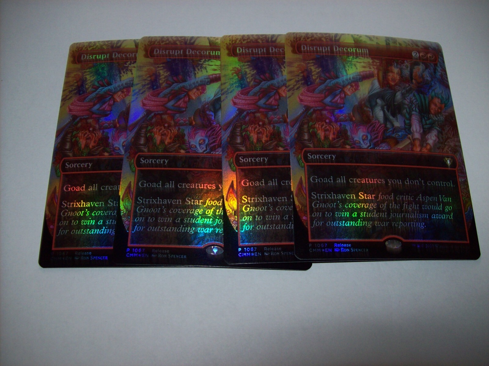 X4 MTG Disrupt Decorum Borderless FOIL Commander Masters NM Playset Free Ship