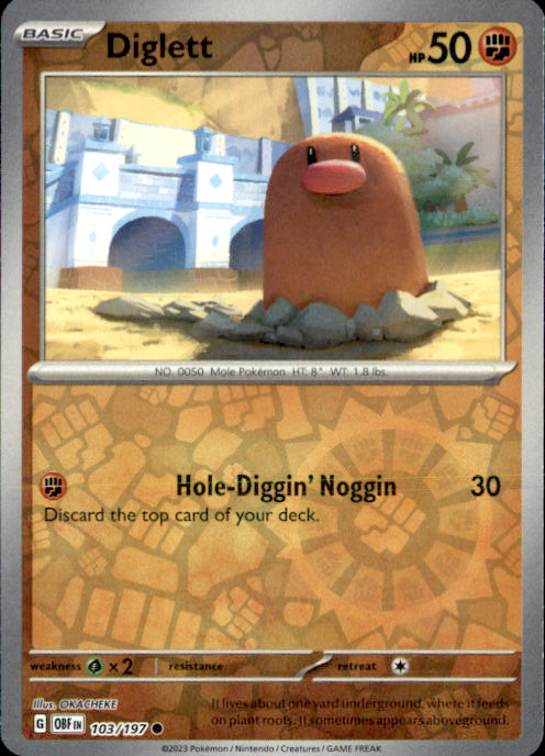 Diglett Reverse Holo Common SV03: Obsidian Flames 103/197 NM OKACHEKE 2023