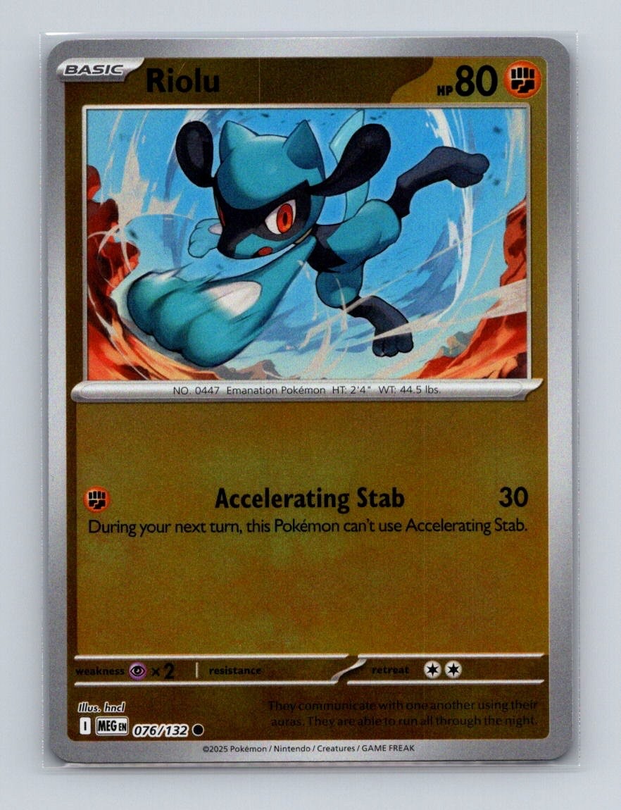 Riolu 076 Baby Pokemon 2025 Mega Evolution Reverse Holo Card NM+ (a)