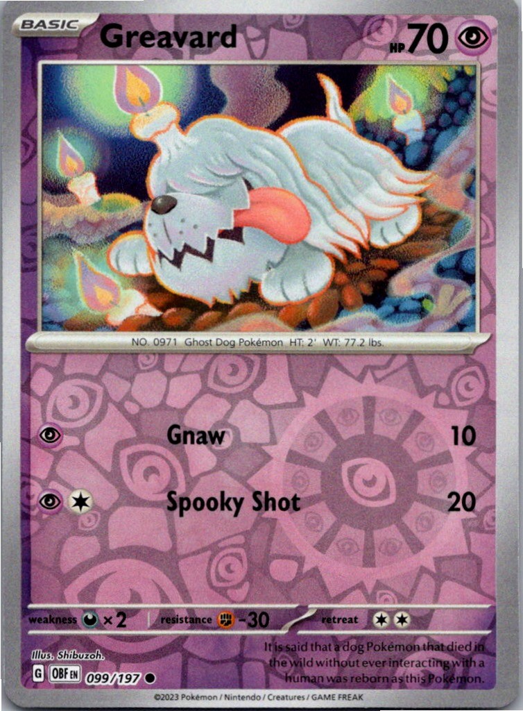 Greavard 099/197 Common Obsidian Flames Pokemon Reverse Holo Near Mint