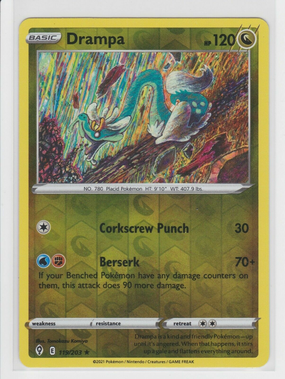 Pokemon – Drampa – 119/203 – Reverse Holo Rare – Evolving Skies – New