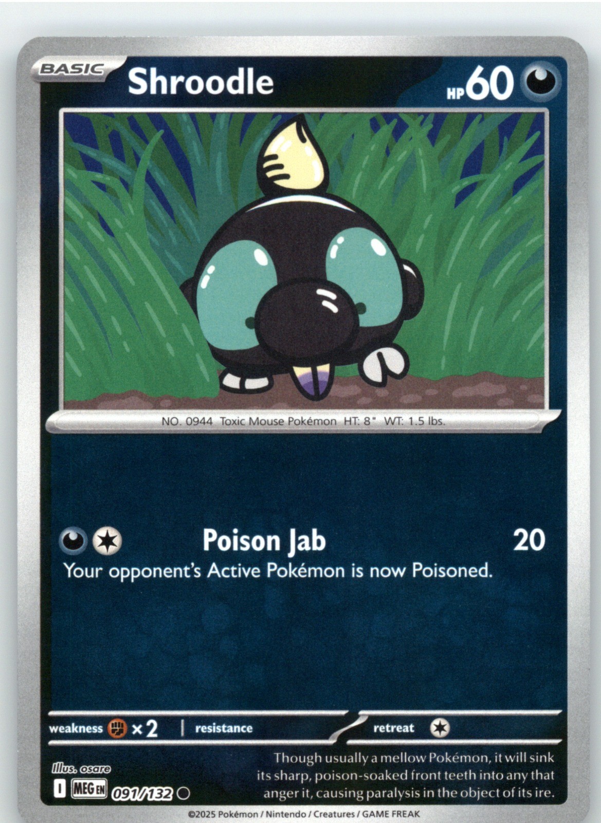 Shroodle – Reverse Holo Common ME01: Mega Evolution 091/132 NM