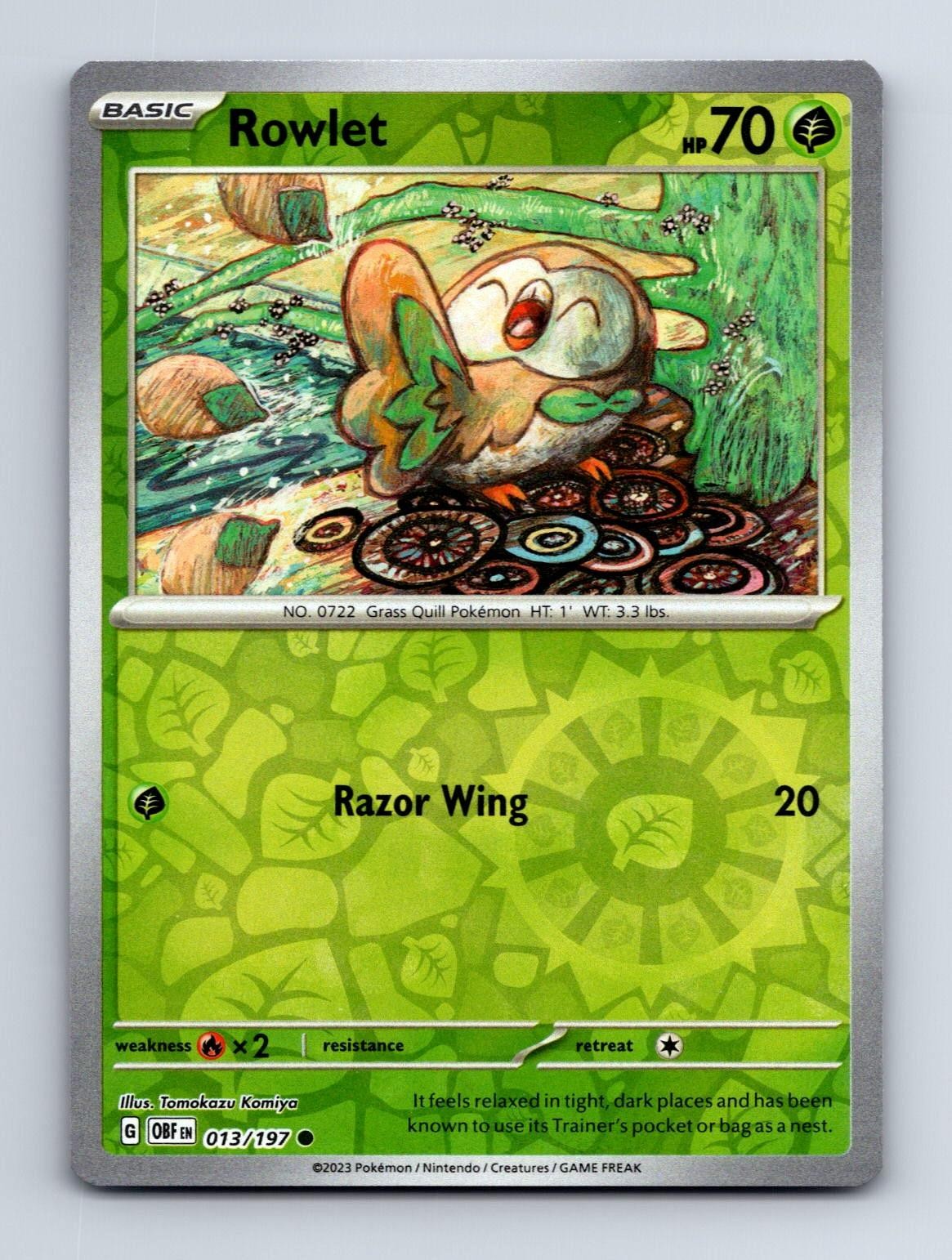 Rowlet 013/197 Common Obsidian Flames Pokemon Reverse Holo Near Mint