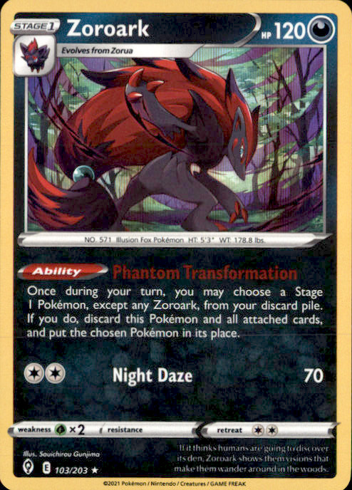 Zoroark Holo Holo Rare SWSH07: Evolving Skies 103/203 NM Souichirou Gunjima 2021