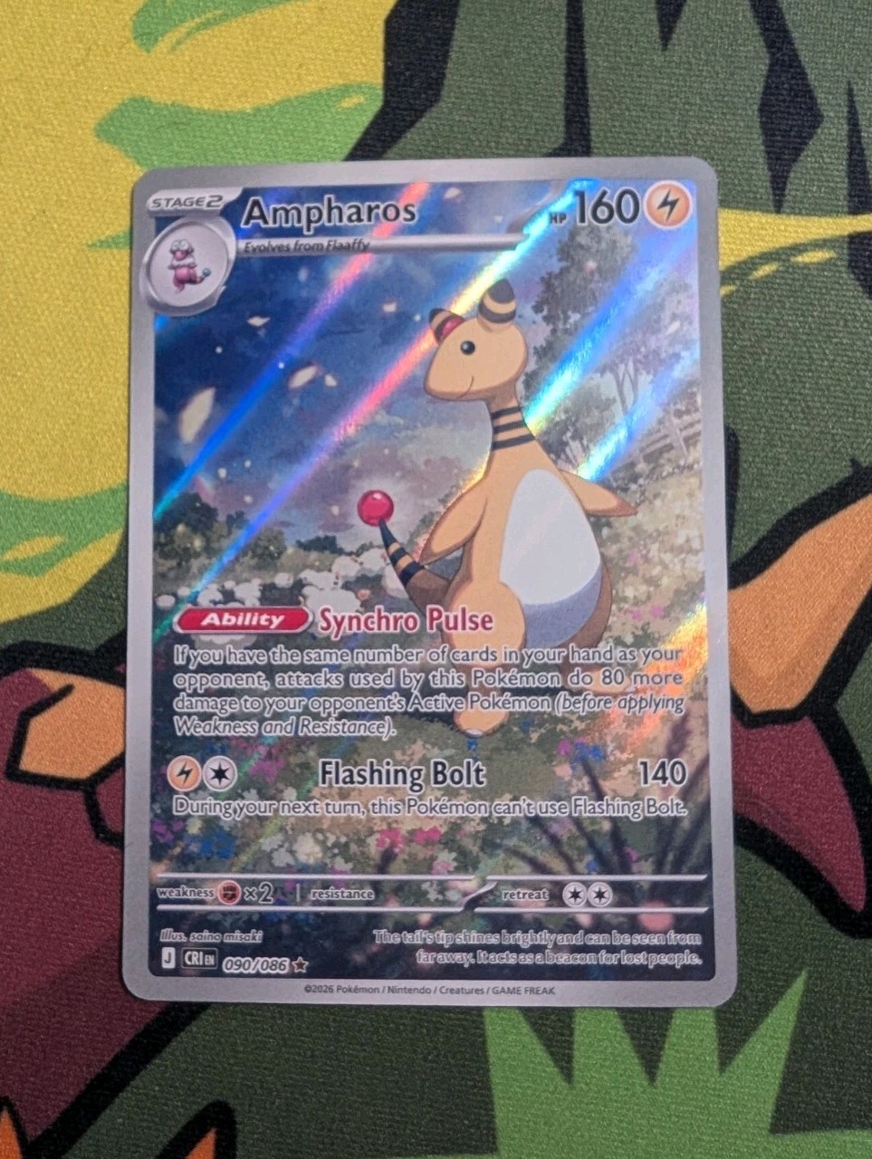 Pokemon Ampharos 090/086 Misprint Error Missing Color Layer IR Chaos Rising