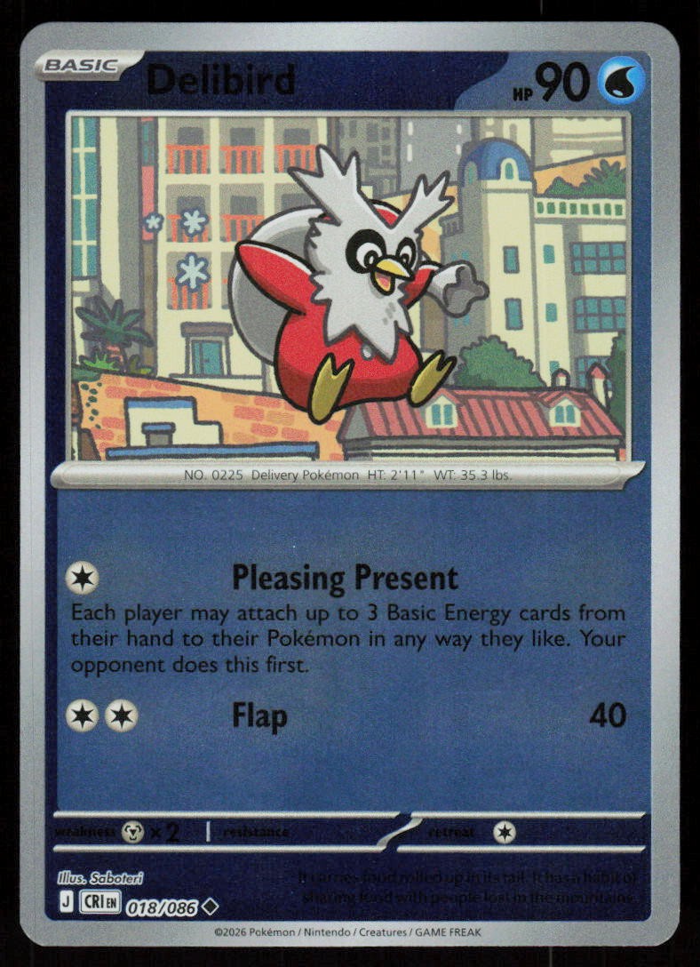 Delibird 018/086 Uncommon Chaos Rising Pokemon Reverse Holo Near Mint