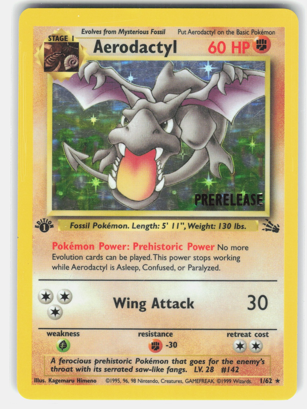 Aerodactyl (Prerelease) 01/62 Pokemon WoTC Promo 1st Edition Holofoil *MP*