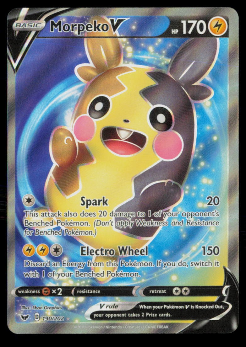 MORPEKO V 190/202 SWORD & SHIELD FULL ART HOLO POKEMON CARD NEAR MINT