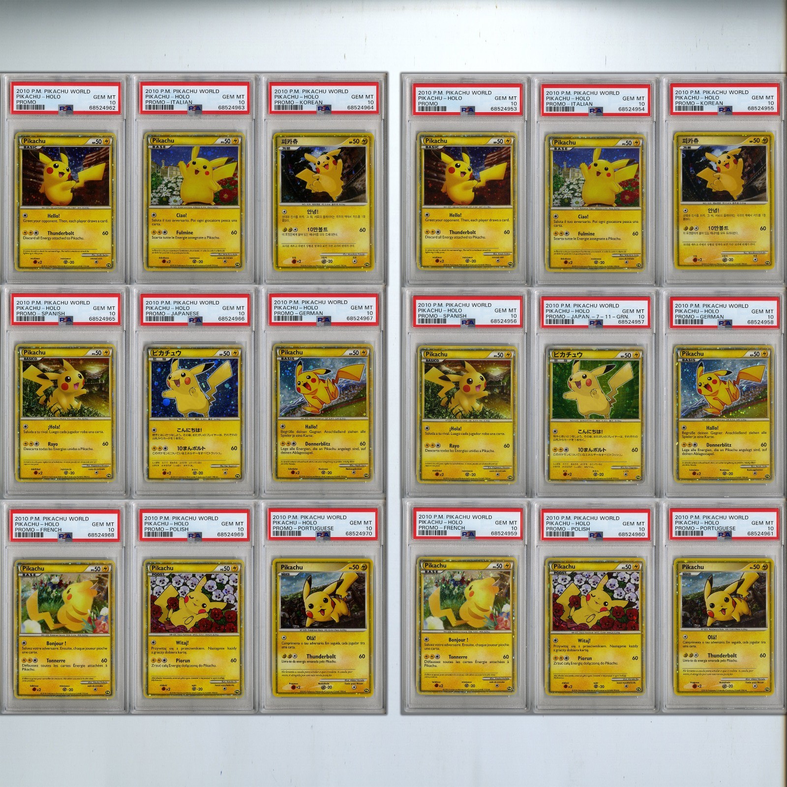 2010 Pokemon Pikachu World Promo Blue & Green Sequential Complete Set PSA 10