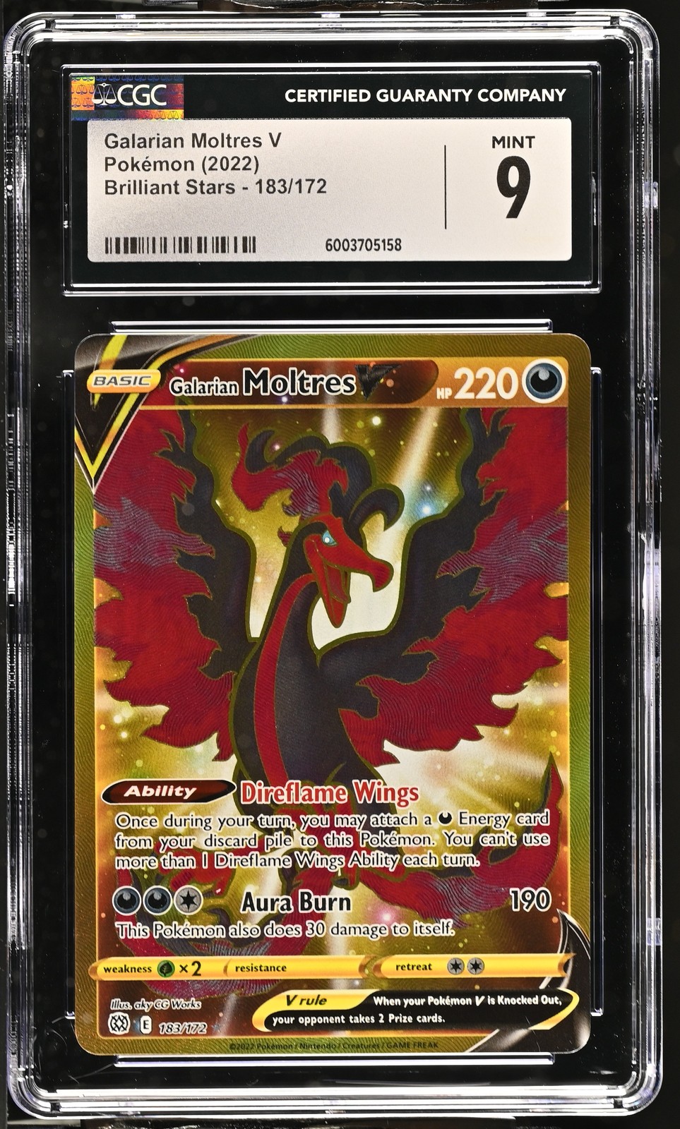 2022 Brilliant Stars #183/172 Galarian Moltres V CGC 9