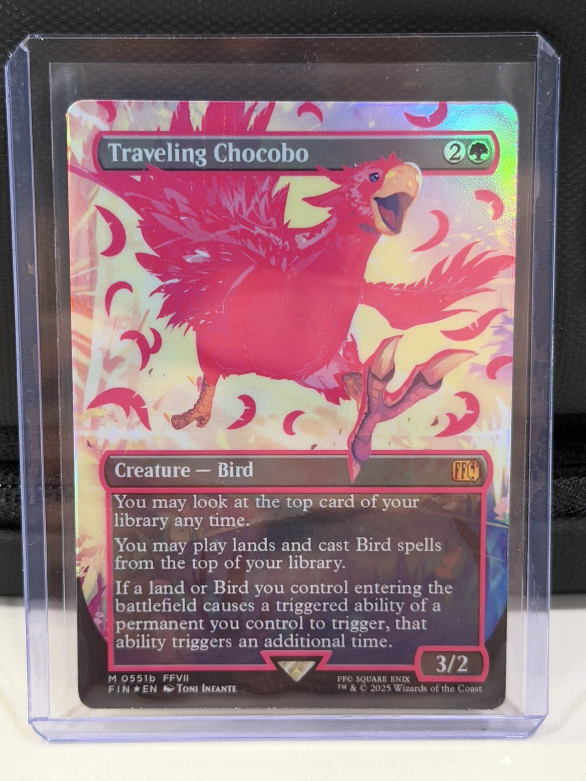 Traveling Chocobo (Borderless) (Neon Ink Pink) Final Fantasy Foil Playtest Card
