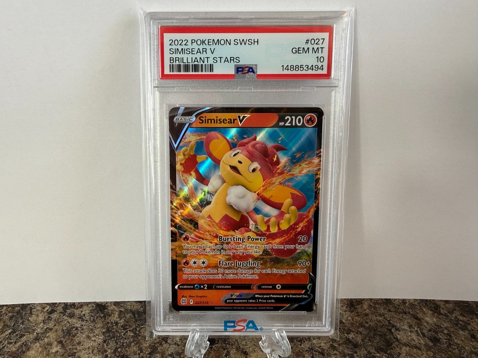 Simisear V PSA 10 Gem Mint 2022 Pokémon Brilliant Stars 027