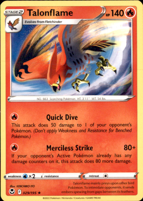 Talonflame Rare SWSH12: Silver Tempest 029/195 NM KEIICHIRO ITO 2022