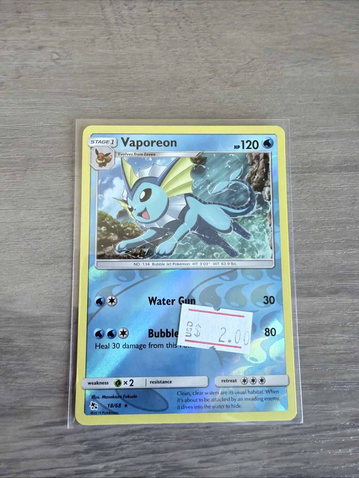 Vaporeon 18/68 Reverse Holo Pokemon Hidden Fates – NM