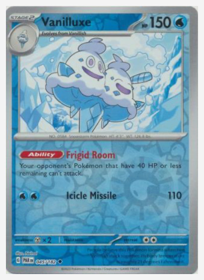 VANILLUXE 045/182 – Reverse Holo – Pokemon – Paradox Rift – NM/M