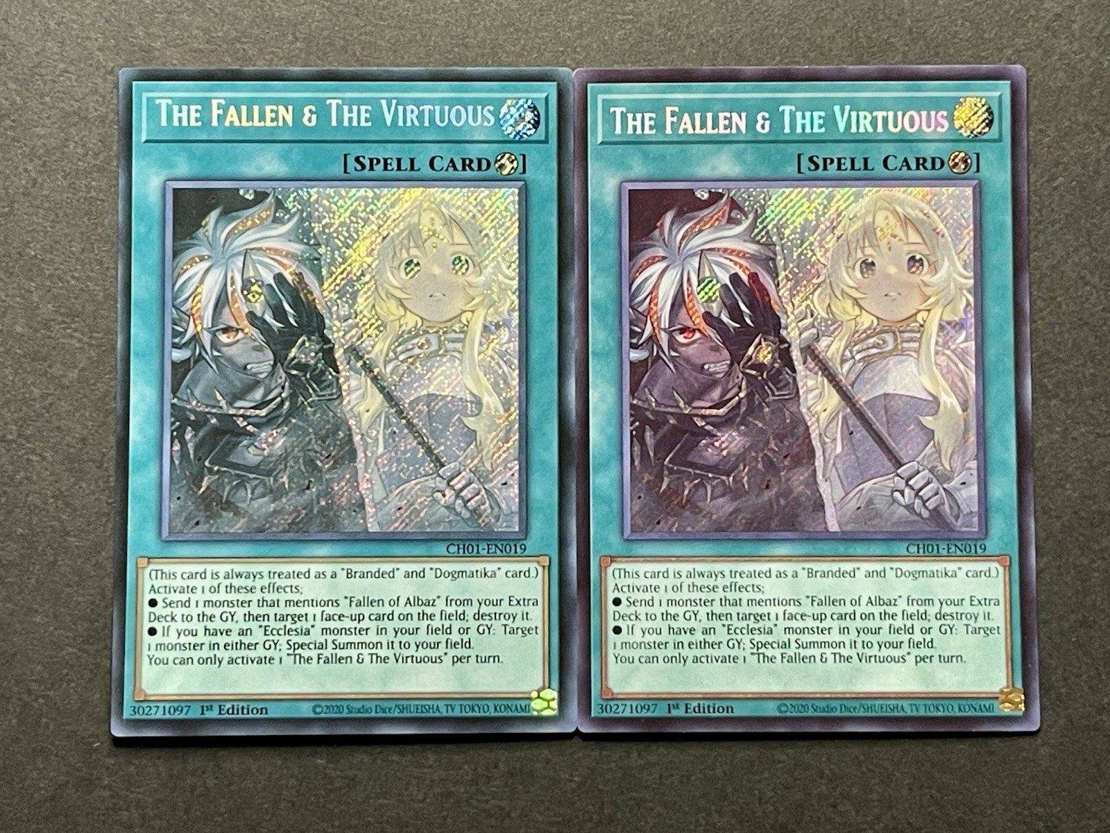 The Fallen & The Virtuous | CH01-EN019 | MISPRINT! | Secret Rare | NM | YuGiOh!