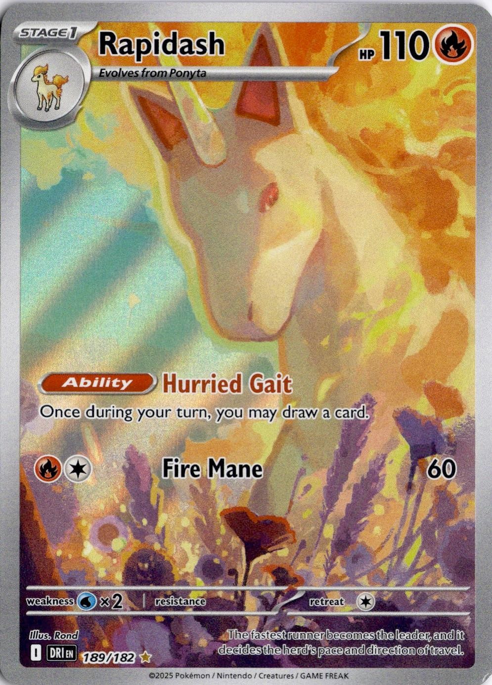 Rapidash 189/182 Illustration Rare Destined Rivals Pokemon Holo Near Mint