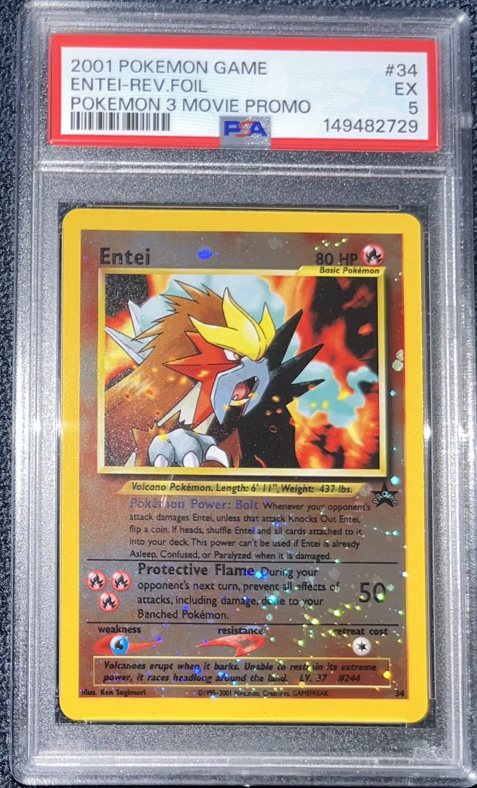 2001 Pokémon Game Entei Rev Foil Pokemon 3 Movie Promo #34 PSA 5 EX