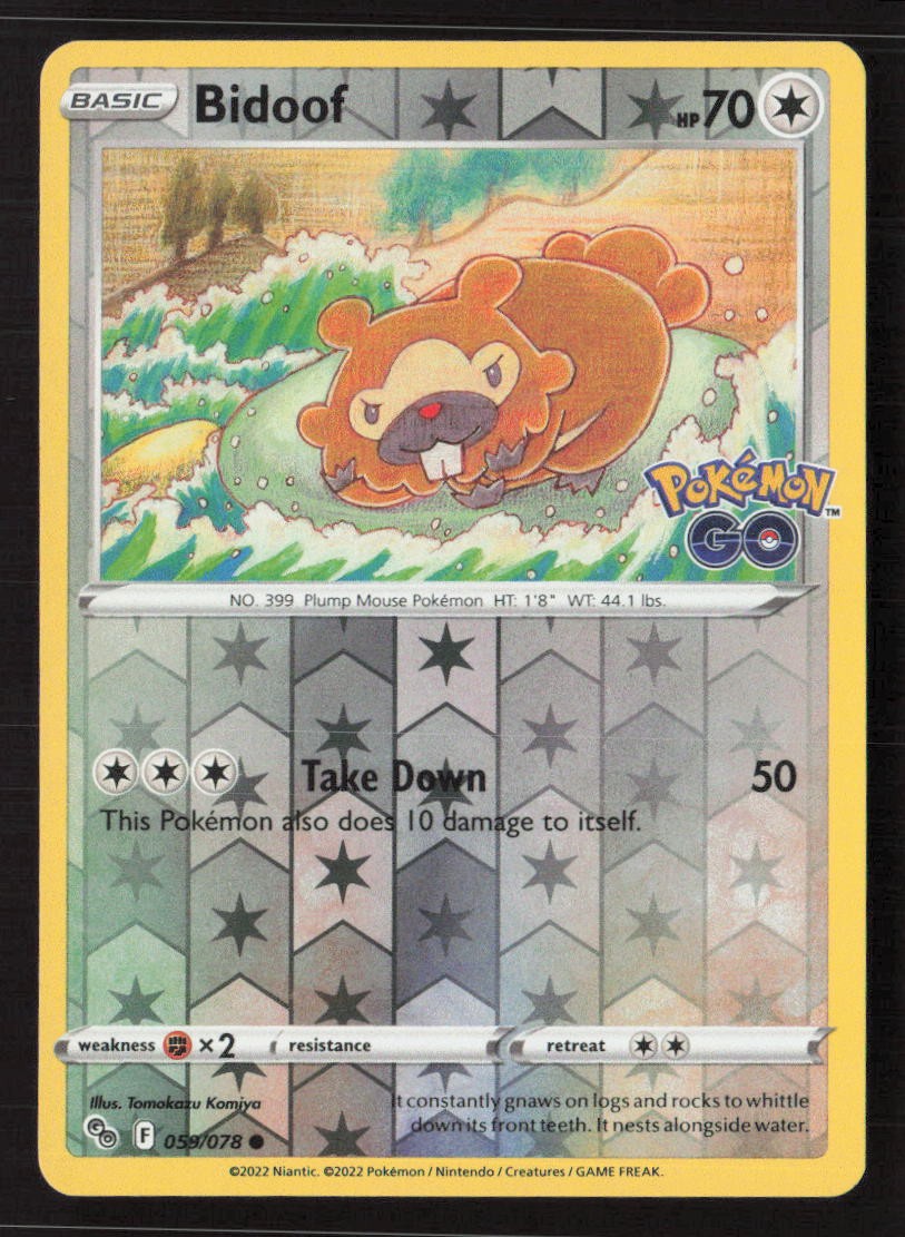 Bidoof 059/078 Common Pokemon GO Pokemon Reverse Holo Near Mint
