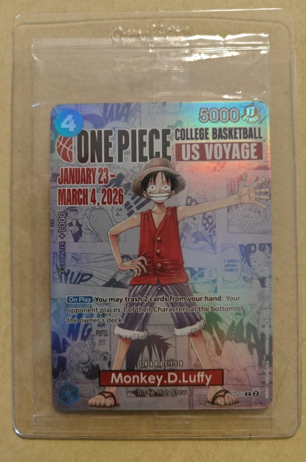 One Piece Monkey. D. Luffy SEALED College Basketball US Voyage P-055 Promo Card